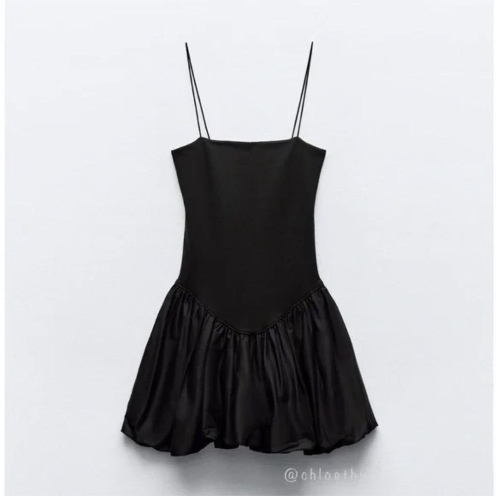 ZARA Black Ribbed Poplin Balloon Dress